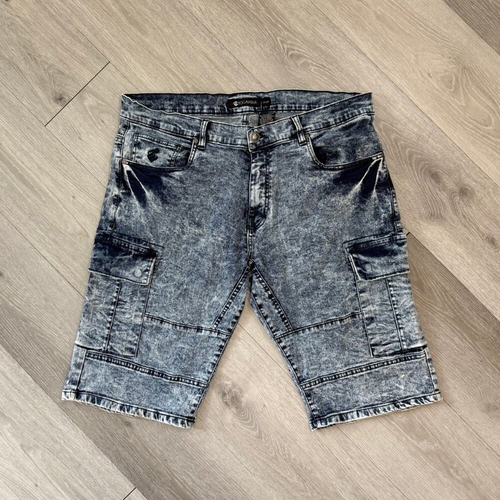 Vintage Rocawear Men's Acid Wash Denim Cargo Shorts - Size 41